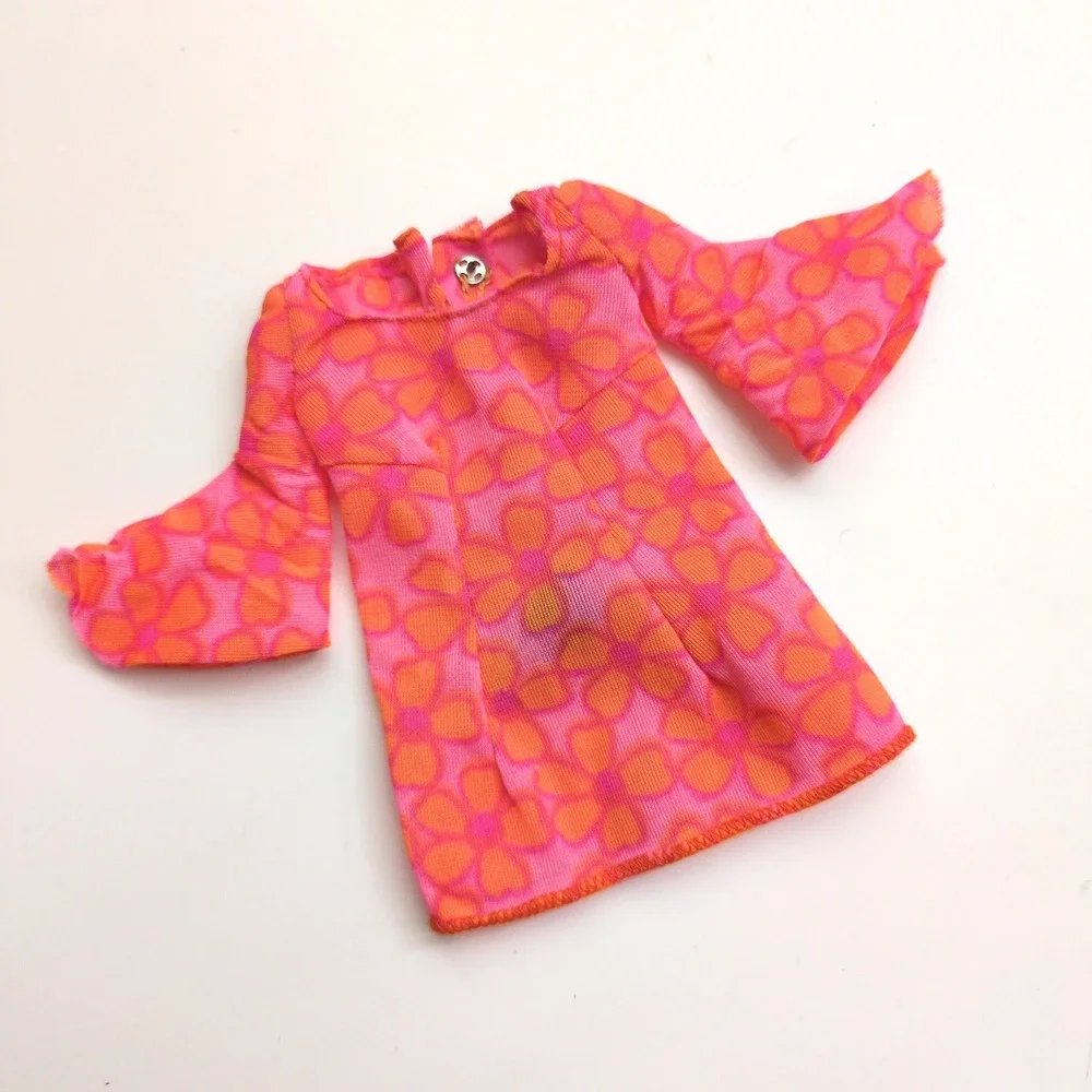 Vtg 1969 Mattel PJ Barbie #1113 Dress Pink Orange Floral Mod Bell Sleeve Japan